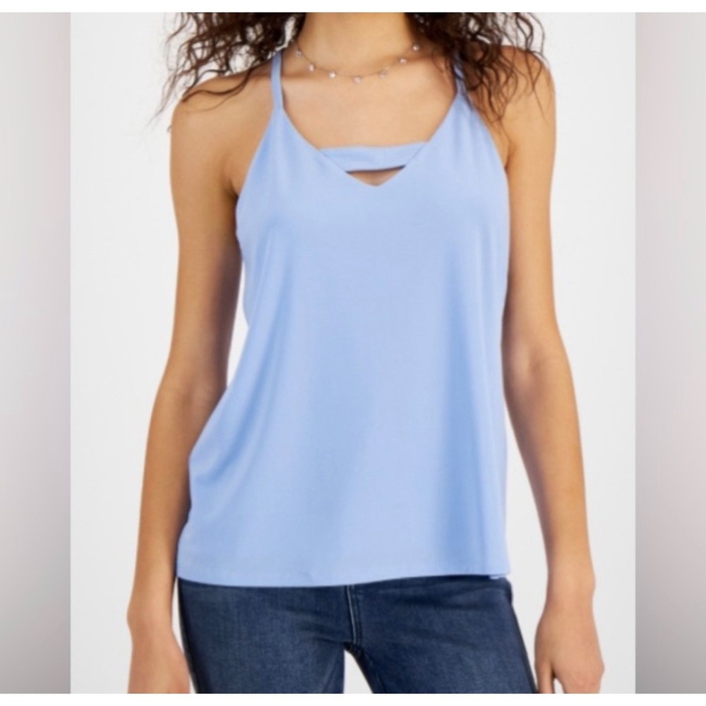 Bar III Essentials NWT Light Blue Cutout Cami Blouse Top Size XL Soft Clean Girl